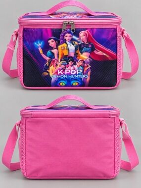 K-Pop Demon Hunters Large Insulated Lunch Box Bag – Pink with Shoulder Strap